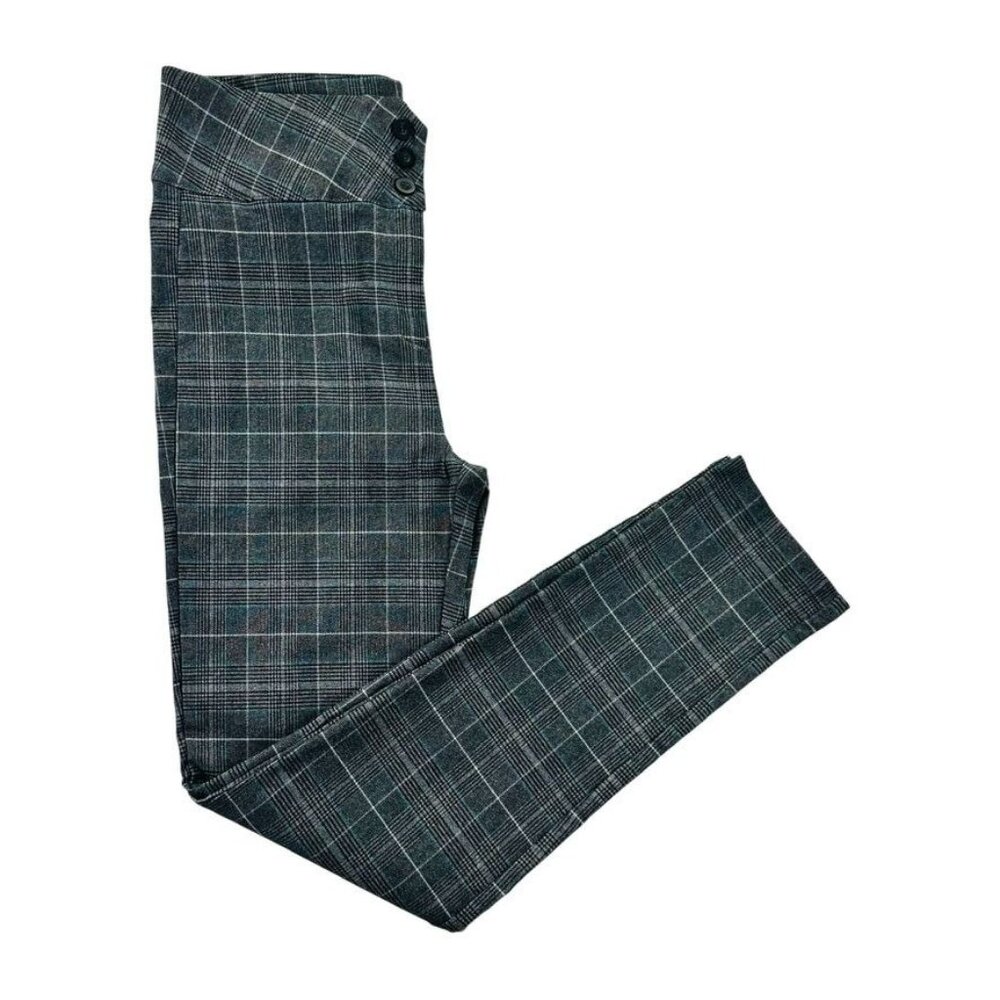 Shinestar Womens Gray Plaid High-Waisted Stretch Pants Size L